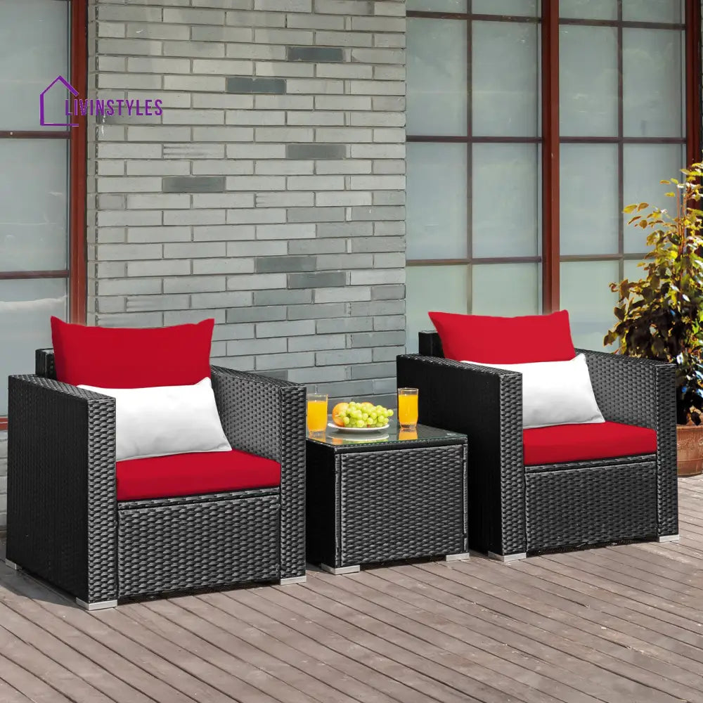 Monaldo Outdoor Sofa Set 2 Single seater and 1 Center Table (Black + Red) - Sofa Sets