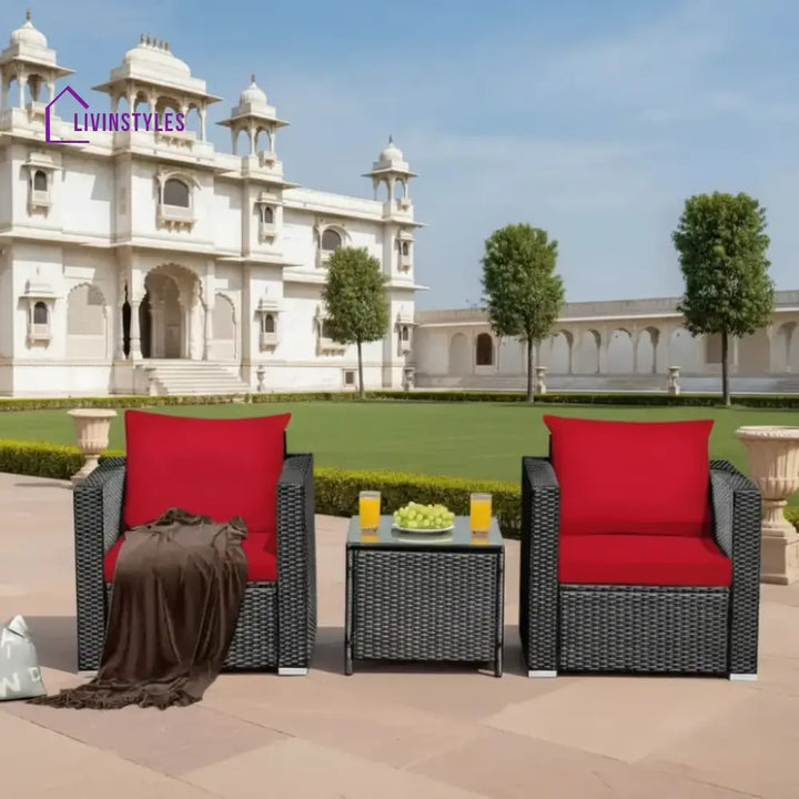 Monaldo Outdoor Sofa Set 2 Single seater and 1 Center Table (Black + Red) - Sofa Sets