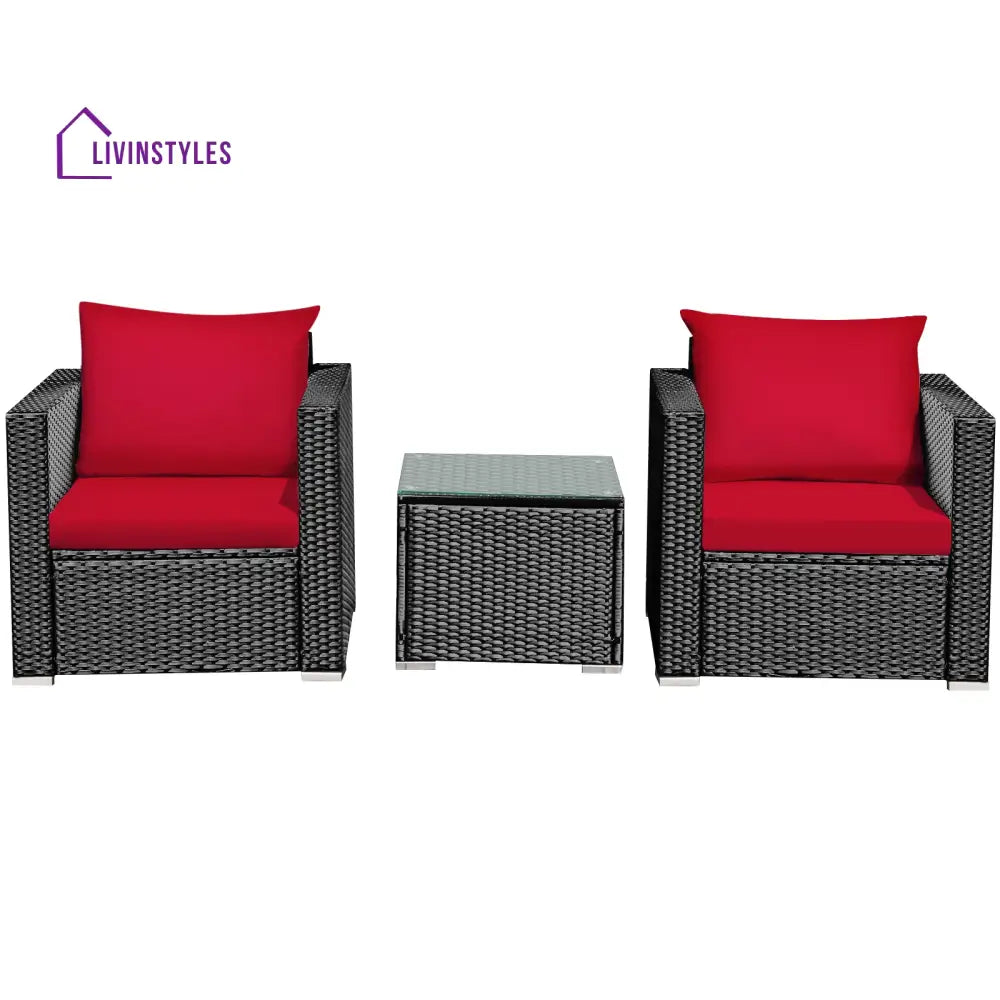 Monaldo Outdoor Sofa Set 2 Single seater and 1 Center Table (Black + Red) - Sofa Sets