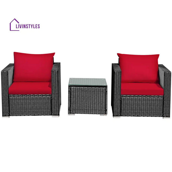 Monaldo Outdoor Sofa Set 2 Single seater and 1 Center Table (Black + Red) - Sofa Sets