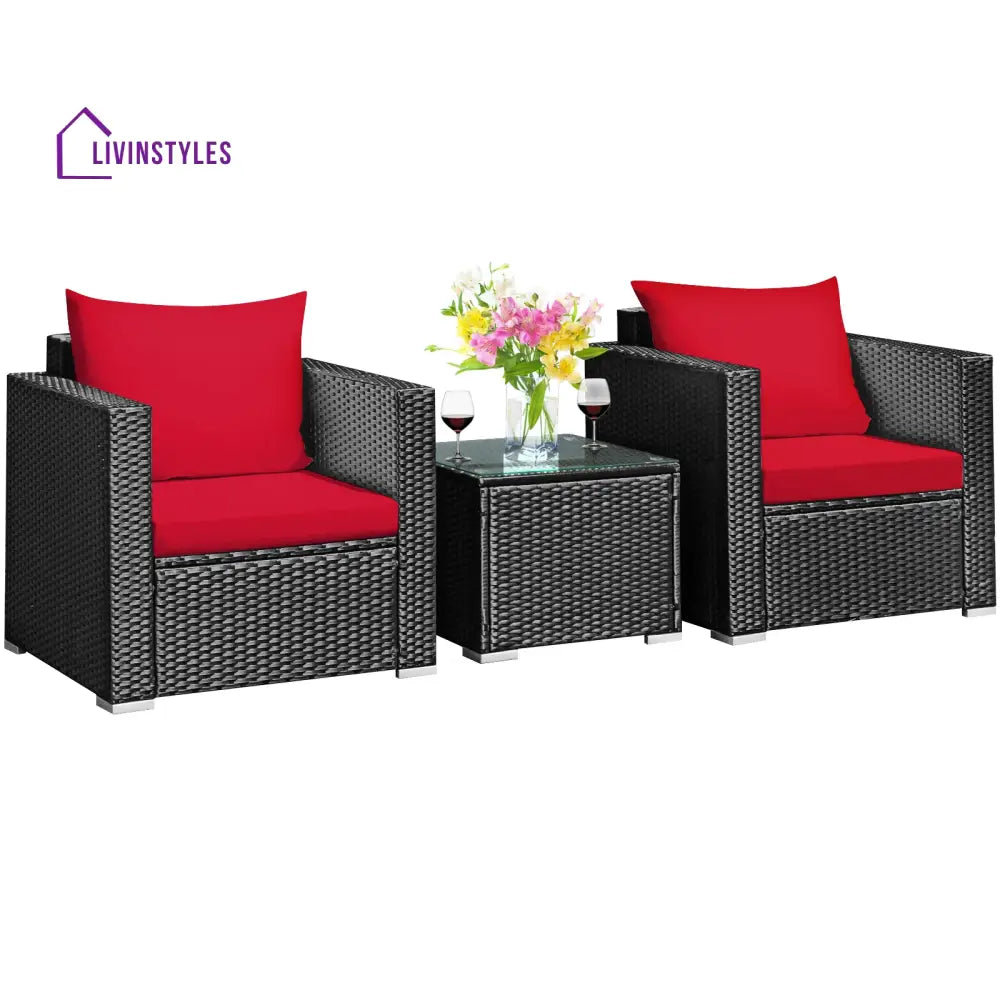 Monaldo Outdoor Sofa Set 2 Single seater and 1 Center Table (Black + Red) - Sofa Sets