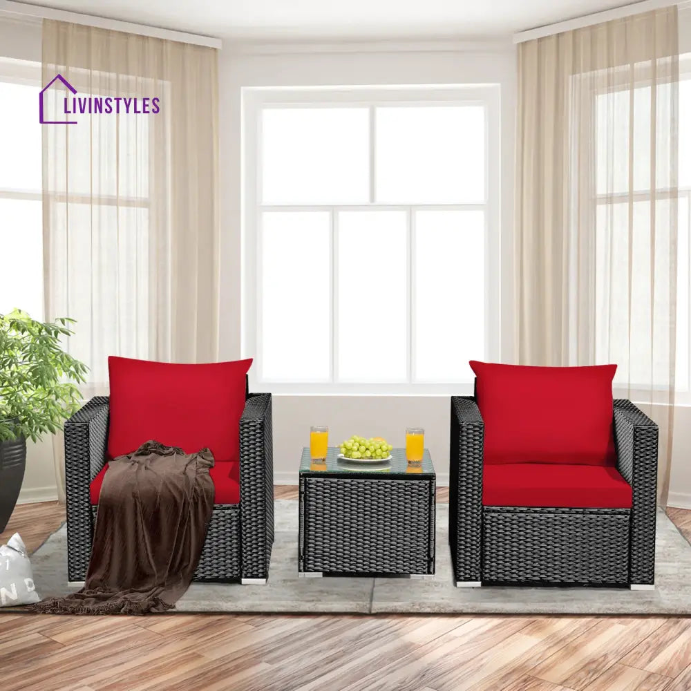 Monaldo Outdoor Sofa Set 2 Single seater and 1 Center Table (Black + Red) - Sofa Sets
