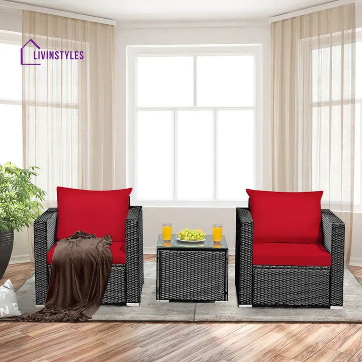 Monaldo Outdoor Sofa Set 2 Single seater and 1 Center Table (Black + Red) - Sofa Sets