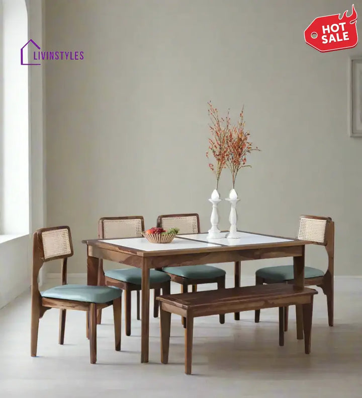 Monarch Sheesham Wood 6 Seater Dining Set With Bench Dining Set