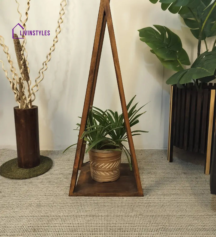 Monica Wooden Floor Lamp With Brown Base And Beige Fabric Lampshade Lamps
