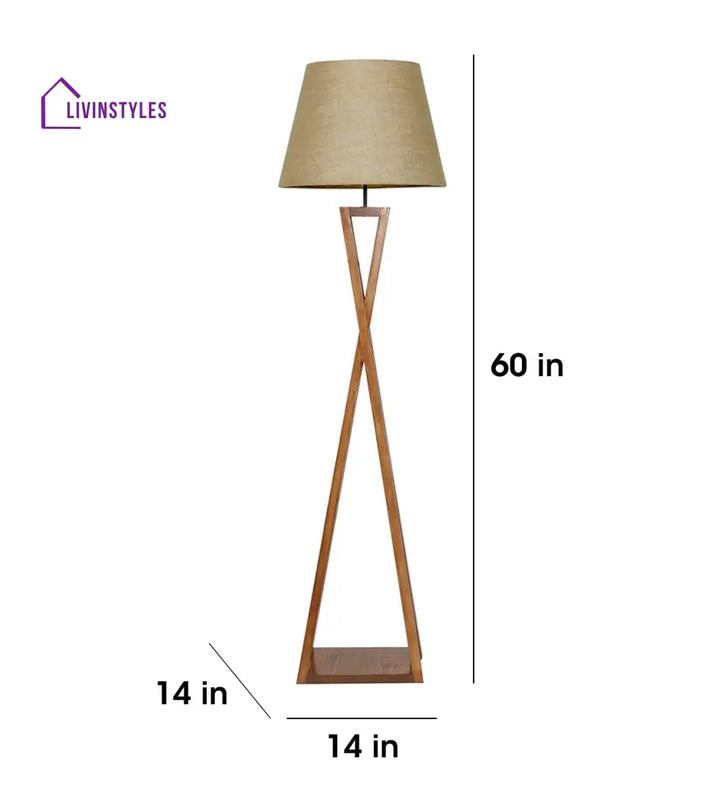 Monica Wooden Floor Lamp With Brown Base And Beige Fabric Lampshade Lamps