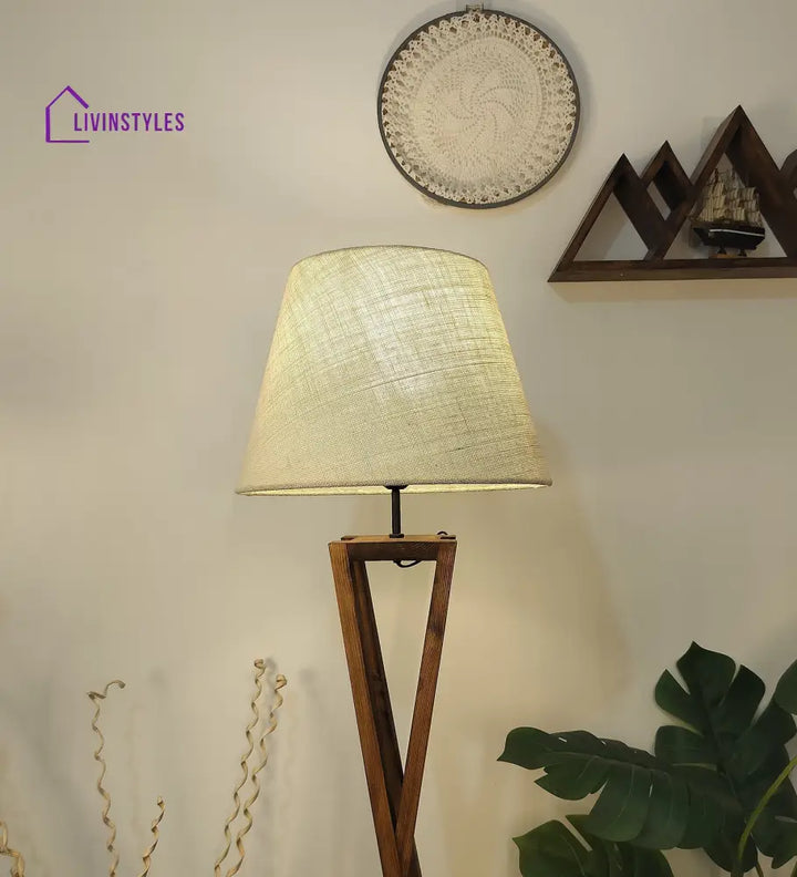 Monica Wooden Floor Lamp With Brown Base And Beige Fabric Lampshade Lamps