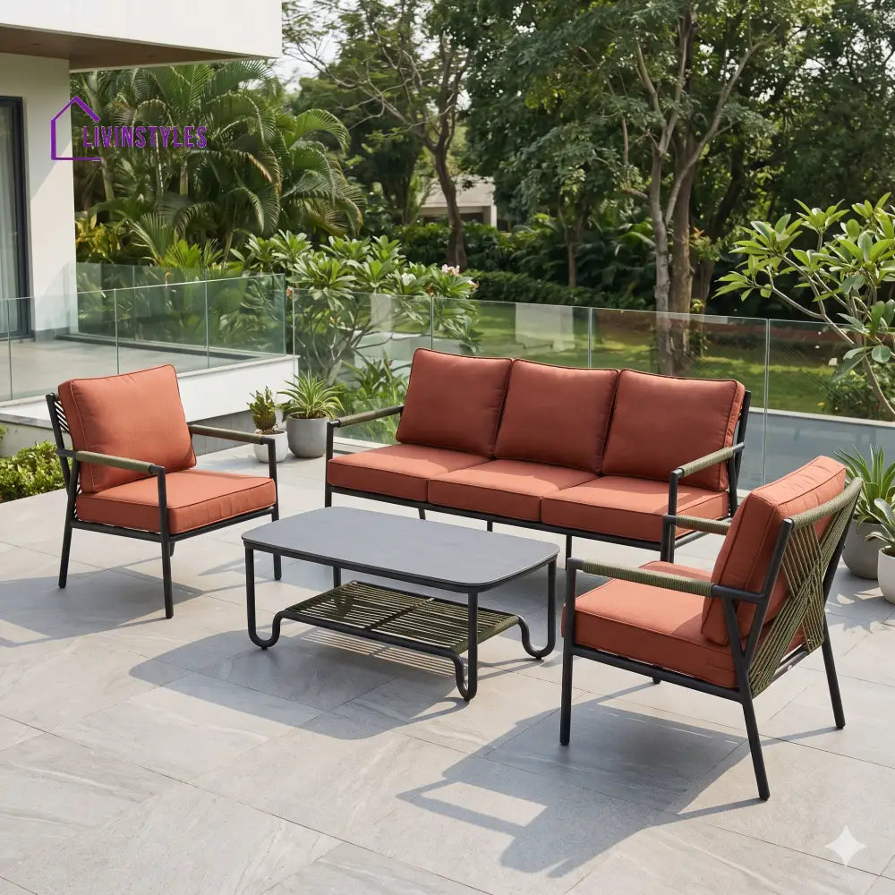 Monika Premium MS Frame with Powder Coated Outdoor Sofa Set with Weather Proof Fabric