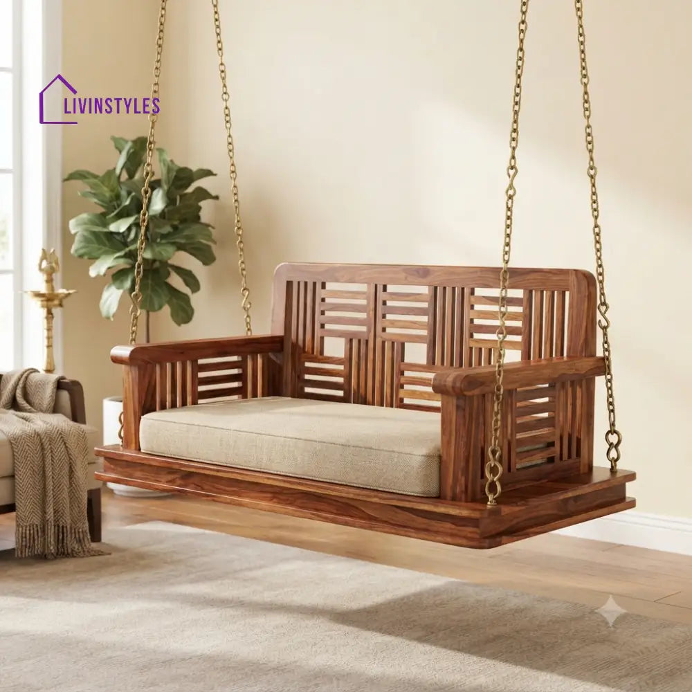 Monique 2 Seater Wooden Swing for Home | Wooden Jhula for home