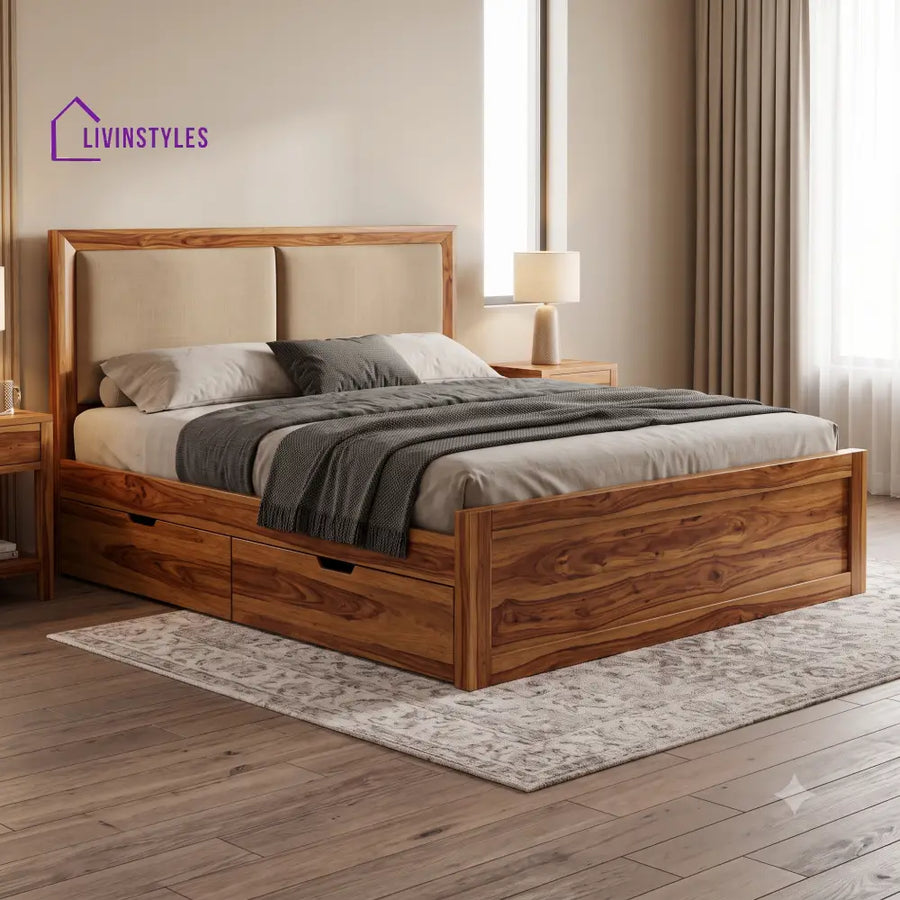 Monique Premium Wooden Bed with Drawer Storage | King Size Bed & Queen Size Bed Online