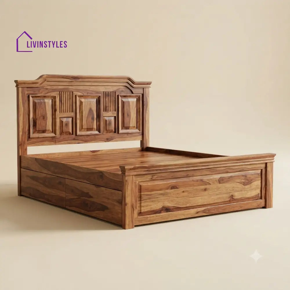 Monisha Sheesham Wood Bed With Box Storage | Wooden Bed