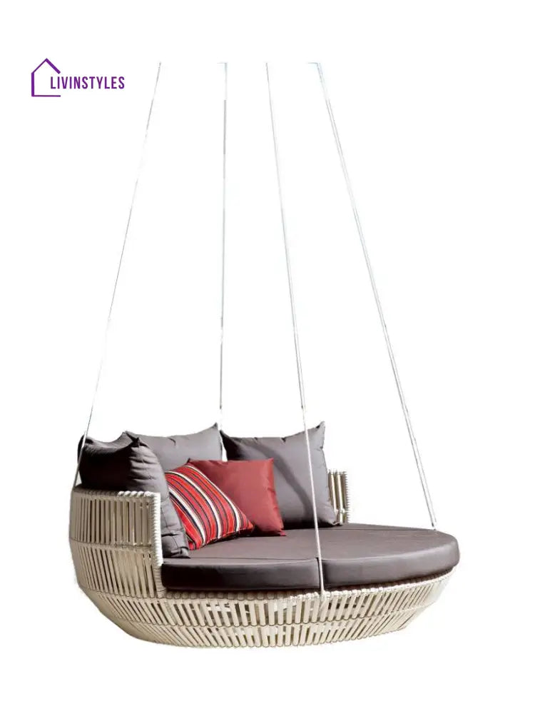 Monkid Three Seater Hanging Swing Without Stand For Balcony Garden Swing (Cream) Swings
