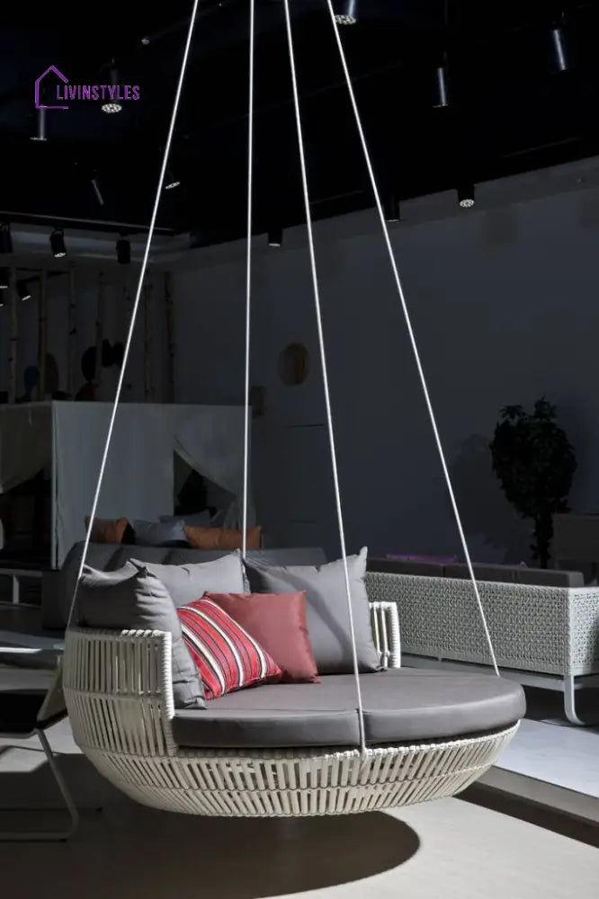 Monkid Three Seater Hanging Swing Without Stand For Balcony Garden Swing (Cream) Swings