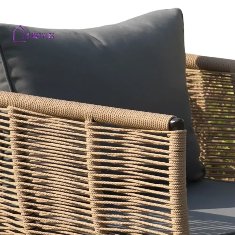 Monroe Outdoor Rope 4-Piece Patio Sofa Set with Glass Top Table (Beige & Dark Grey) - Sofa Set