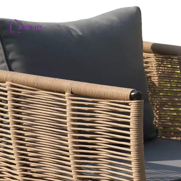 Monroe Outdoor Rope 4-Piece Patio Sofa Set with Glass Top Table (Beige & Dark Grey) - Sofa Set