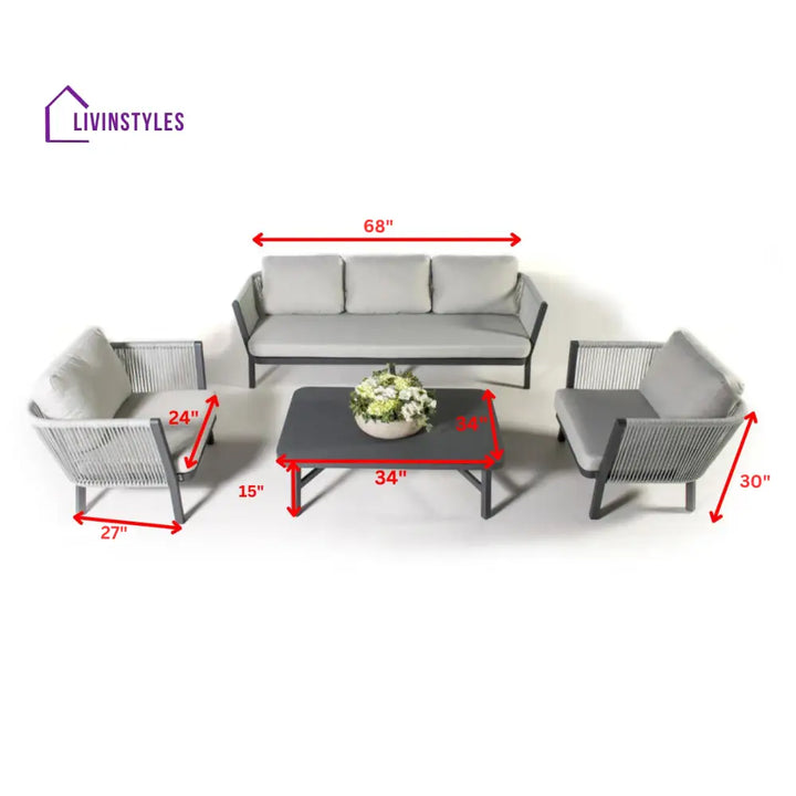 Montalti Outdoor Sofa Set 3 Seater 2 Single seater and 1 Center Table (Grey) Braided & Rope - Sofa Sets