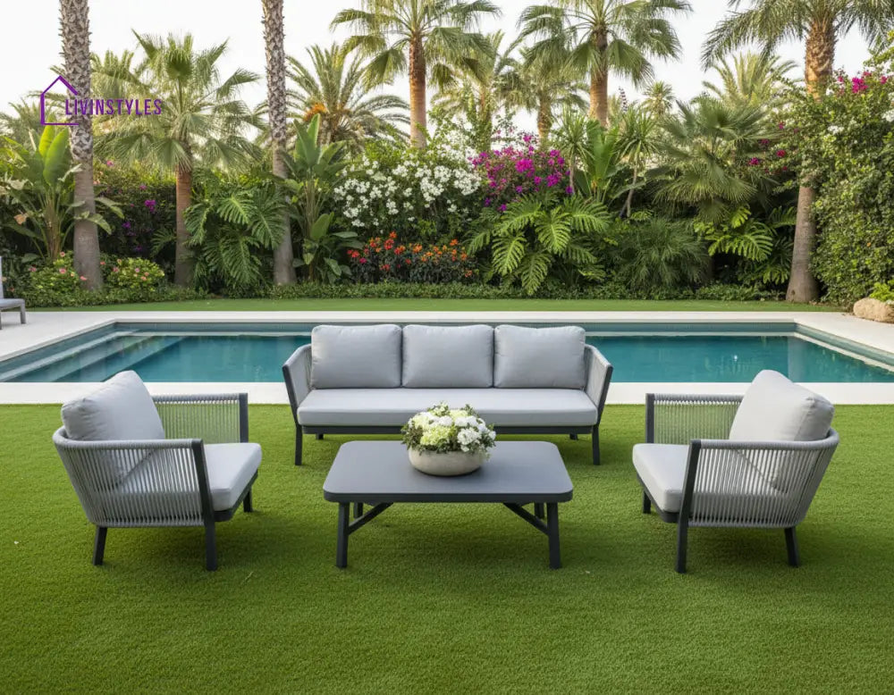 Montalti Outdoor Sofa Set 3 Seater 2 Single seater and 1 Center Table (Grey) Braided & Rope - Sofa Sets