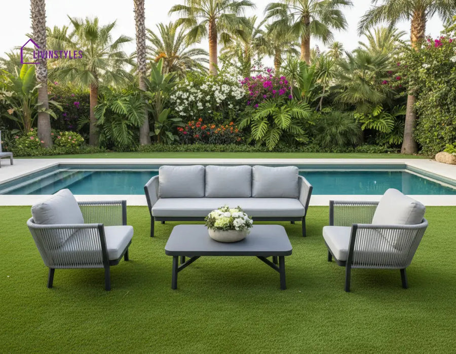 Montalti Outdoor Sofa Set 3 Seater 2 Single seater and 1 Center Table (Grey) Braided & Rope - Sofa Sets