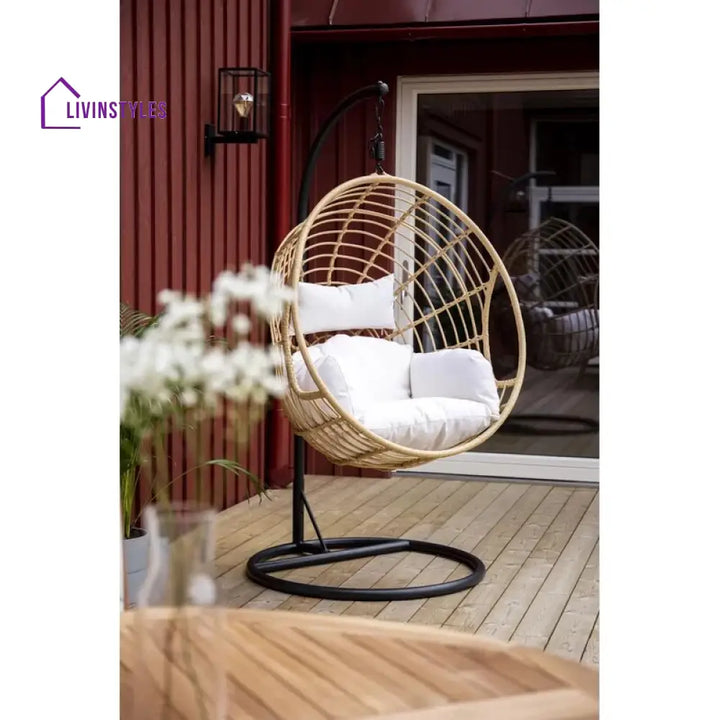 Montalti Single Seater Hanging Swing With Stand For Balcony Garden Swing (Gold) - Swings