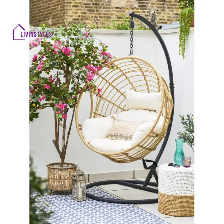 Montalti Single Seater Hanging Swing With Stand For Balcony Garden Swing (Gold) - Swings