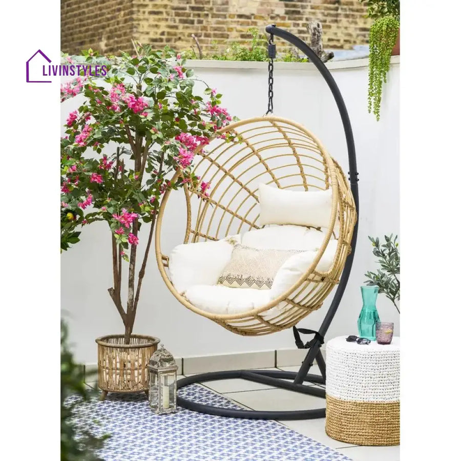 Montalti Single Seater Hanging Swing With Stand For Balcony Garden Swing (Gold) - Swings