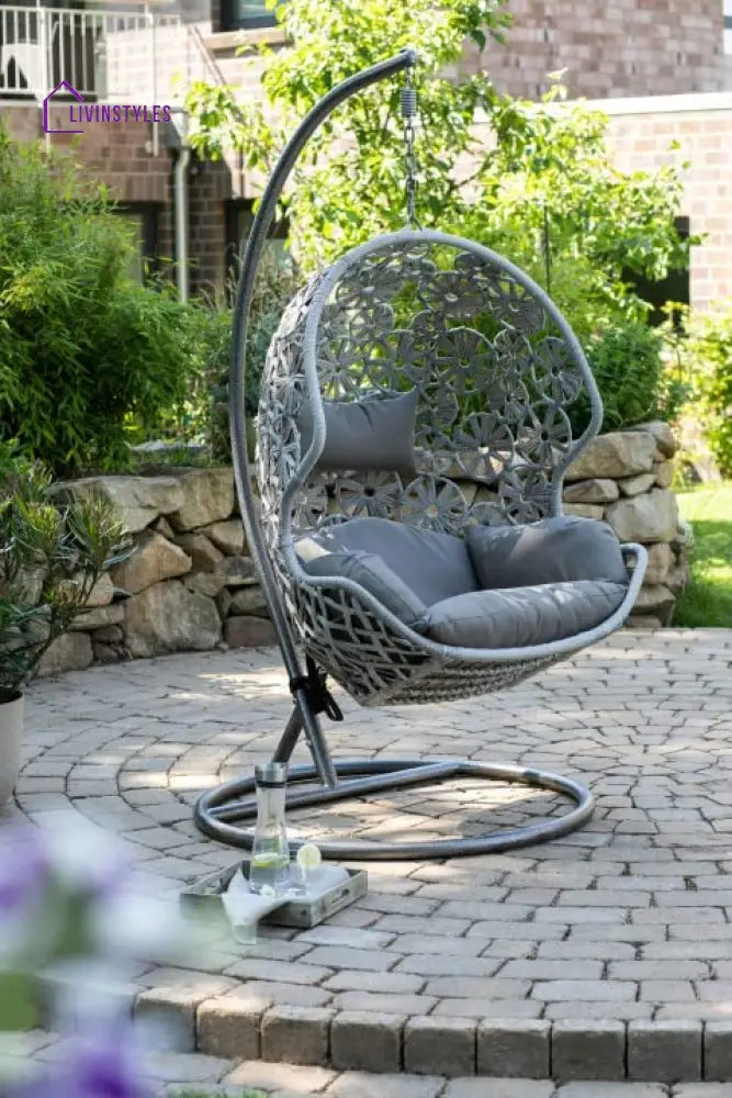 Montes Single Seater Hanging Swing With Stand For Balcony Garden (Brown) Braided & Rope - Swings