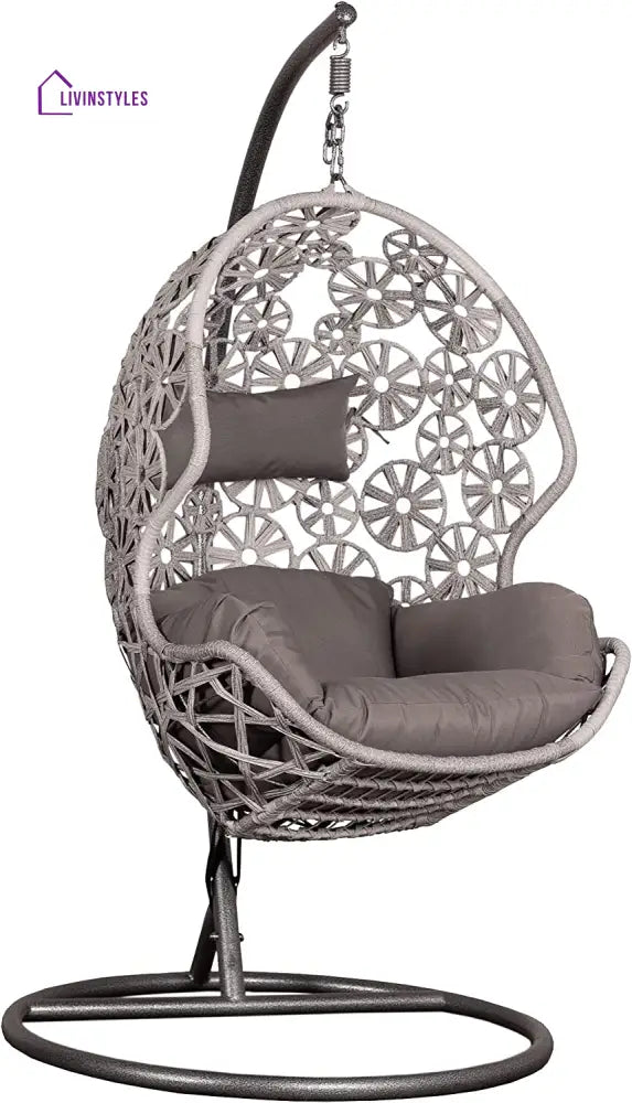 Montes Single Seater Hanging Swing With Stand For Balcony Garden (Brown) Braided & Rope - Swings