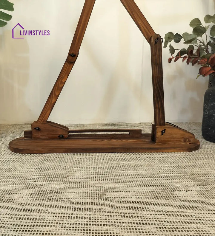 Moonwalker Wooden Floor Lamp With Brown Base And Premium Beige Fabric Lampshade Lamps