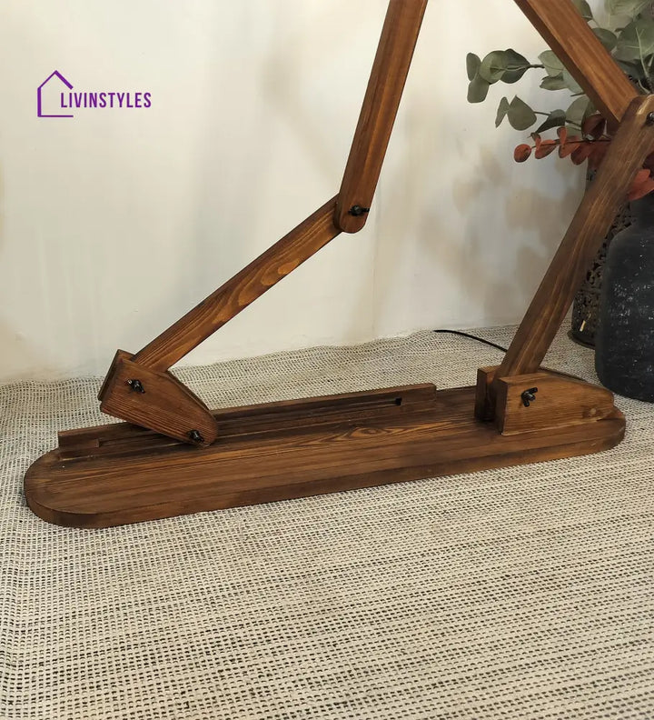 Moonwalker Wooden Floor Lamp With Brown Base And Premium Beige Fabric Lampshade Lamps