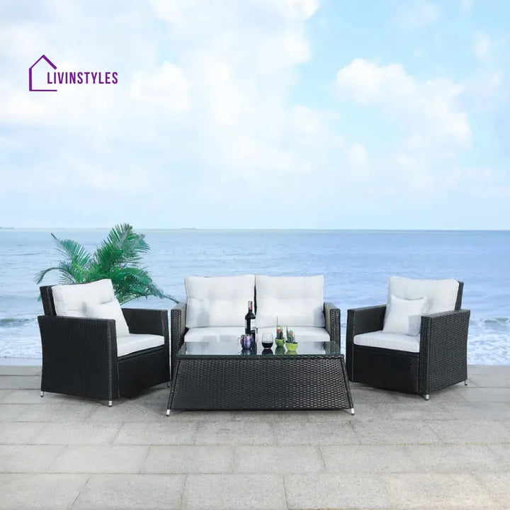 Moreau Outdoor Sofa Set 2 Seater 2 Single seater and 1 Center Table (Black + White) - Sofa Sets