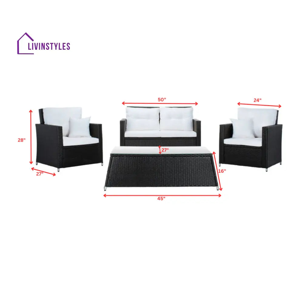 Moreau Outdoor Sofa Set 2 Seater 2 Single seater and 1 Center Table (Black + White) - Sofa Sets