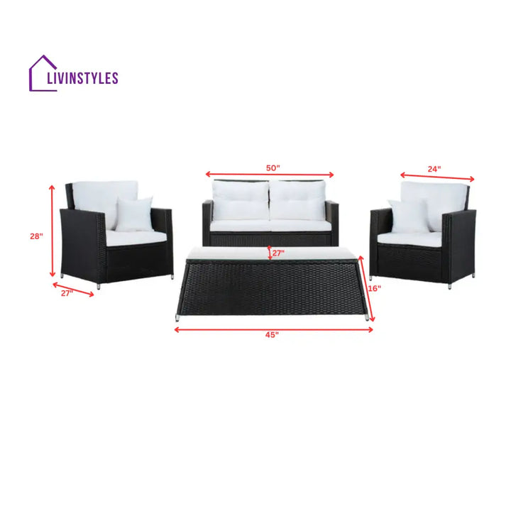 Moreau Outdoor Sofa Set 2 Seater 2 Single seater and 1 Center Table (Black + White) - Sofa Sets