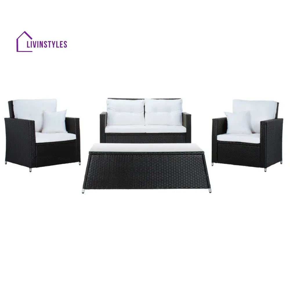 Moreau Outdoor Sofa Set 2 Seater 2 Single seater and 1 Center Table (Black + White) - Sofa Sets
