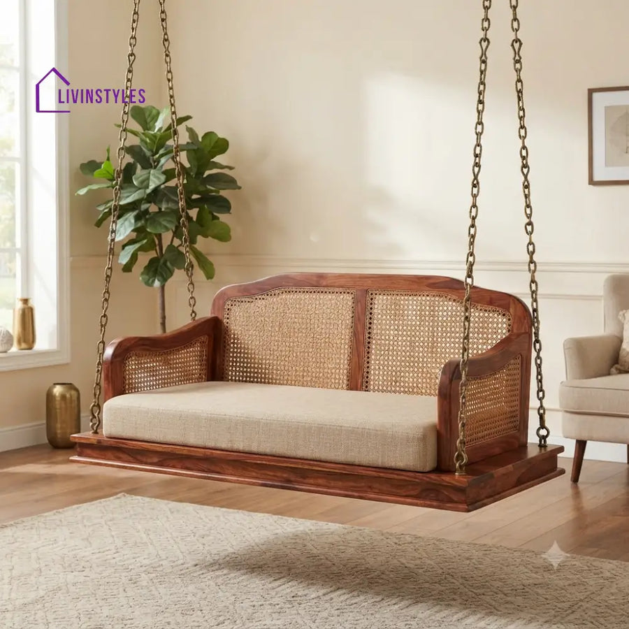 Morgan 2 Seater Wooden Swing for Home | Wooden Jhula for home