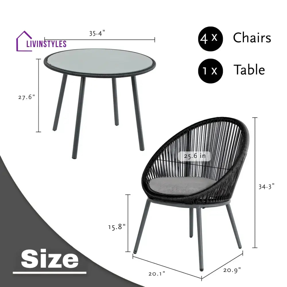 Morgan 5-Piece Outdoor Patio Dining Set with Rope Chairs & Glass Top Table - Dining Set