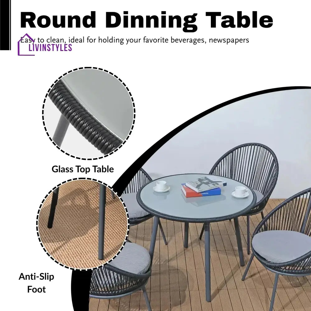 Morgan 5-Piece Outdoor Patio Dining Set with Rope Chairs & Glass Top Table - Dining Set