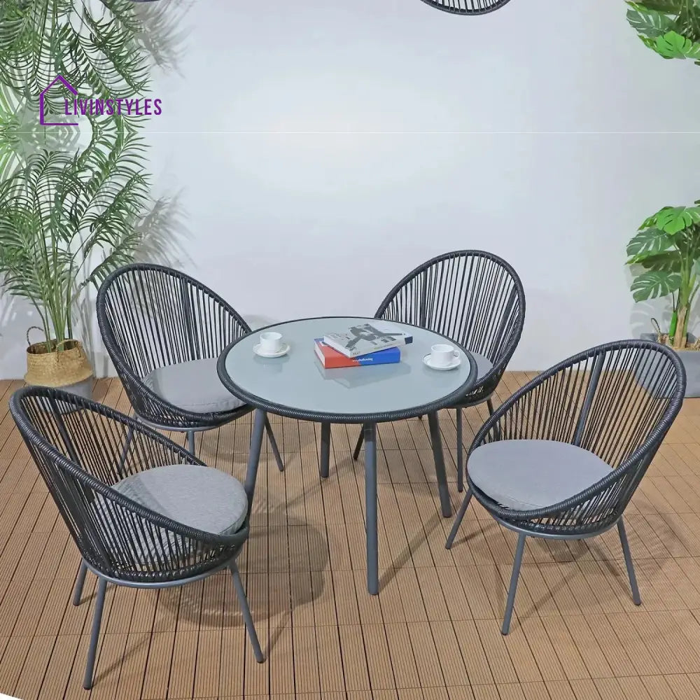 Morgan 5-Piece Outdoor Patio Dining Set with Rope Chairs & Glass Top Table - Dining Set