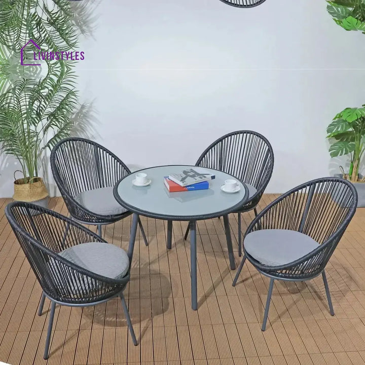 Morgan 5-Piece Outdoor Patio Dining Set with Rope Chairs & Glass Top Table - Dining Set