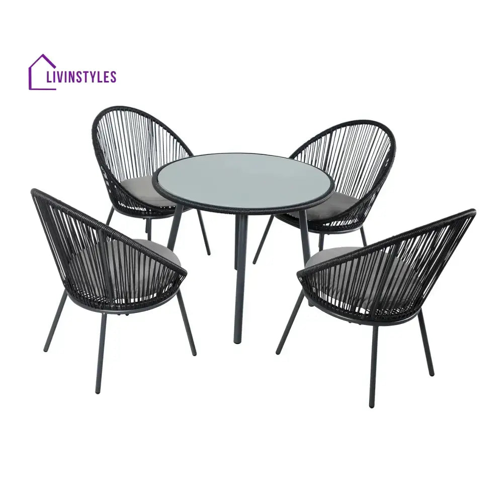 Morgan 5-Piece Outdoor Patio Dining Set with Rope Chairs & Glass Top Table - Dining Set
