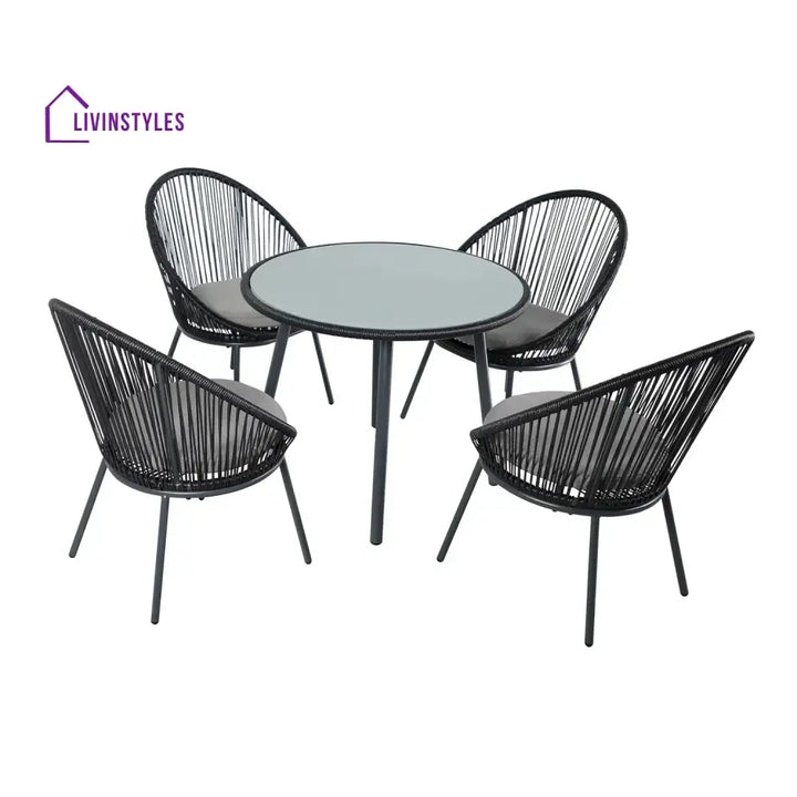 Morgan 5-Piece Outdoor Patio Dining Set with Rope Chairs & Glass Top Table - Dining Set