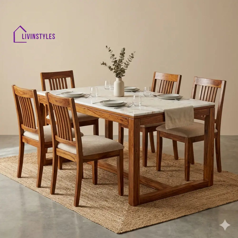 Morozov Solid Sheesham Wood 6 Seater Dining Table Set