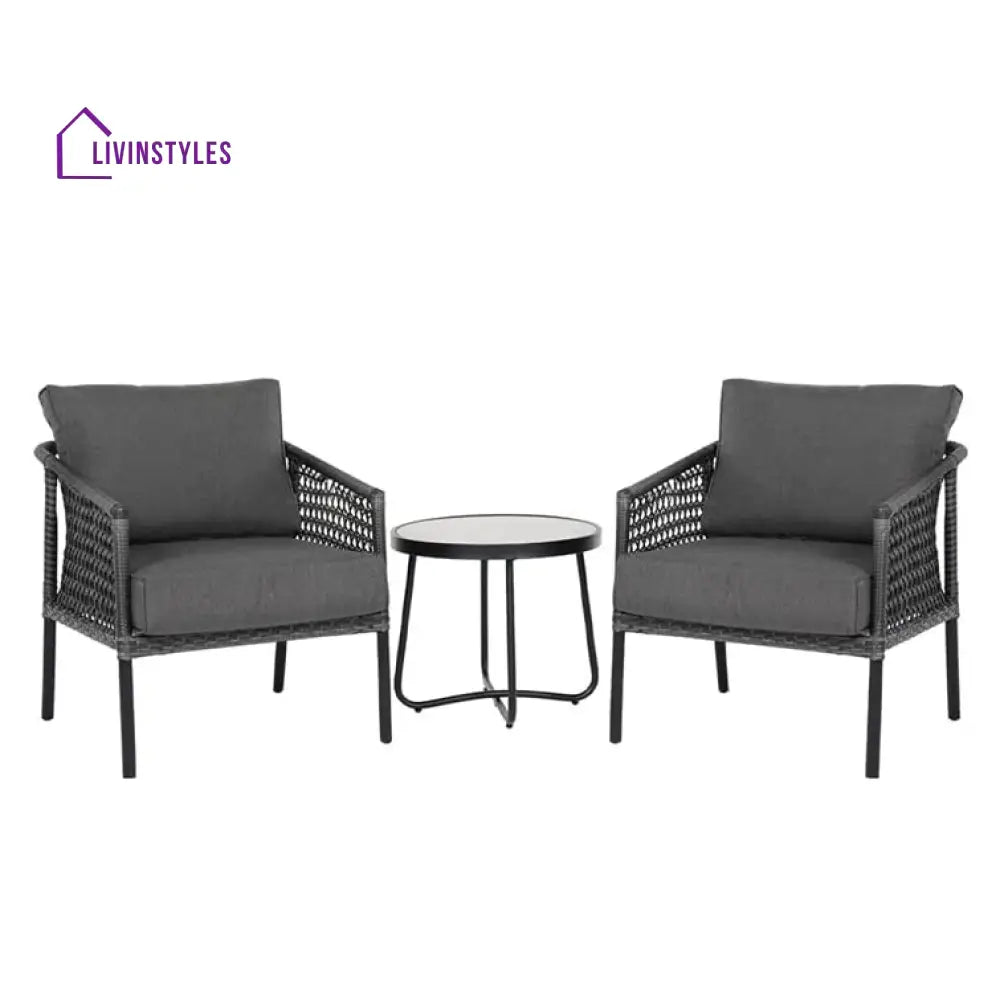 Morton Outdoor Patio Seating Set 2 Chairs and 1 Table Set (Dark Grey) - Coffee Table Sets