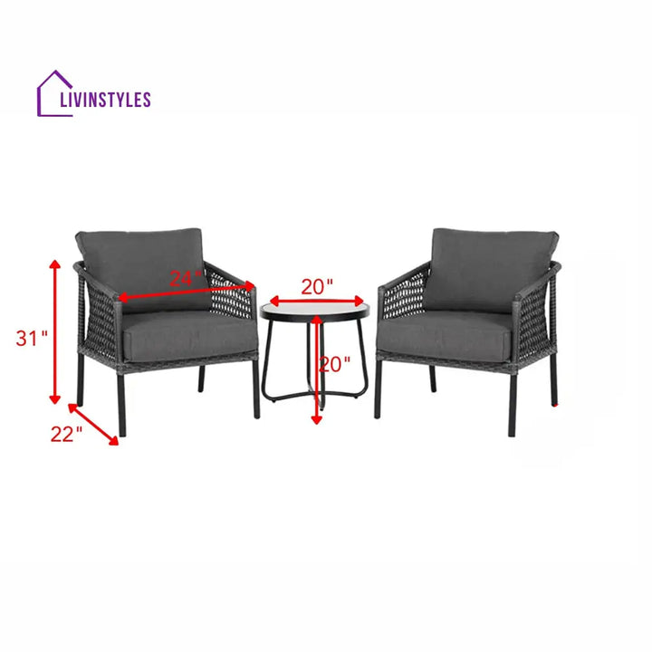 Morton Outdoor Patio Seating Set 2 Chairs and 1 Table Set (Dark Grey) - Coffee Table Sets