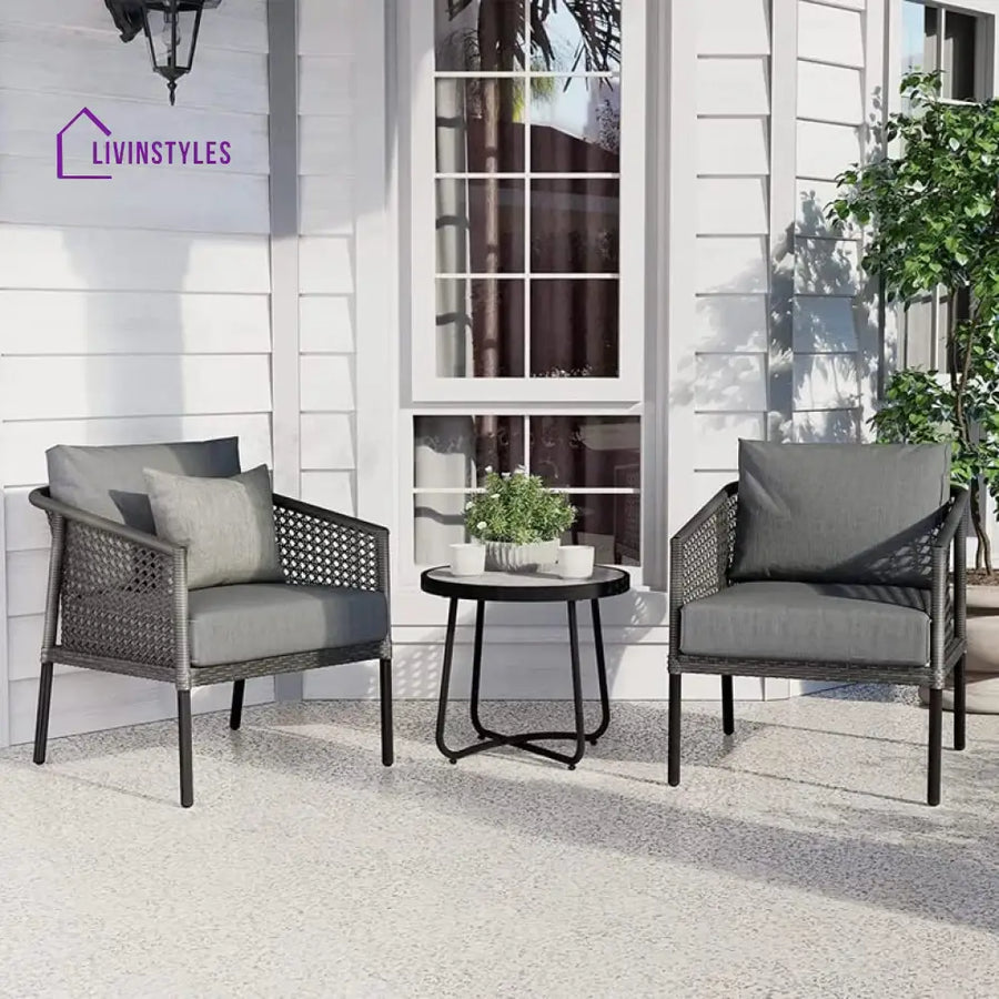 Morton Outdoor Patio Seating Set 2 Chairs and 1 Table Set (Dark Grey) - Coffee Table Sets