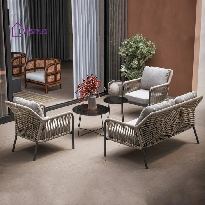 Morvos Outdoor Garden Balcony Sofa Set 2 Seater,2 Single seater and 2 Center Table Set (Tan) - Sofa Sets