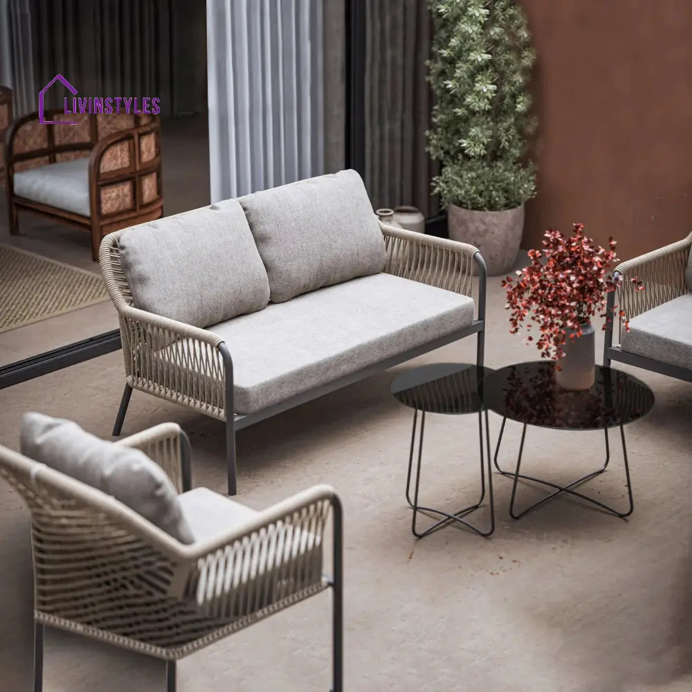 Morvos Outdoor Garden Balcony Sofa Set 2 Seater,2 Single seater and 2 Center Table Set (Tan) - Sofa Sets
