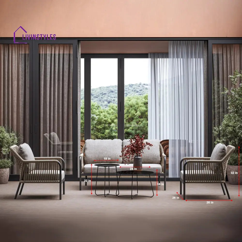 Morvos Outdoor Garden Balcony Sofa Set 2 Seater,2 Single seater and 2 Center Table Set (Tan) - Sofa Sets