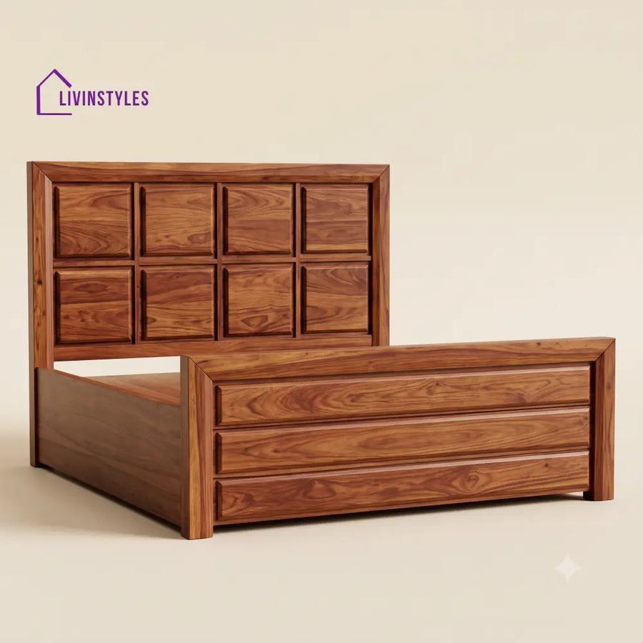 Mounika Sheesham Wood Bed With Box Storage | Wooden Bed