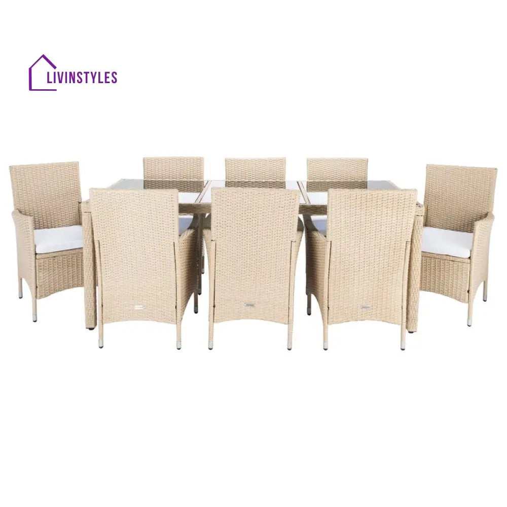 Moze Outdoor Patio Dining Set 8 Chairs and 1 Table (Beige) - Dining sets