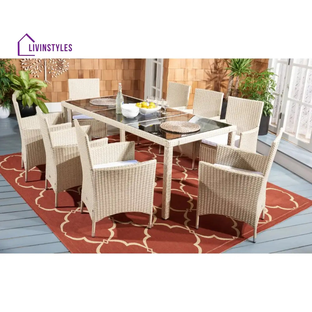 Moze Outdoor Patio Dining Set 8 Chairs and 1 Table (Beige) - Dining sets